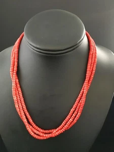Rote Koralle stabilisiert 3 Stränge Navajo Sterlingsilber Heishi Halskette 01778 - Bild 1 von 12