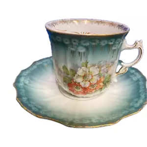 VICTORIAN MOUSTACHE CUP ROSE PATTERN HAND PAINTED MADE IN GERMANY LATE 1800'S - Picture 1 of 10