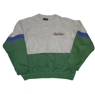 Sudadera Bugle Boy Niños L De Colección Bloque de Color Años 90 Pullover Gris Verde Azul Foto 1 de 4