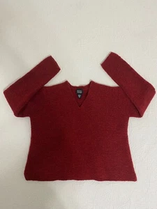 Eileen Fisher Sweater Women's Size L V Neck Cropped Red Merino Wool Nylon#2473 - Picture 1 of 7