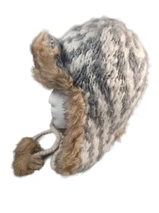 American Eagle Wool Blend Chunky Knit Trapper Hat Grey White Brown One Size - Picture 1 of 7