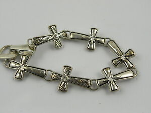 Silver Tone Cross Chain Link Bracelet Christian Relgious Magnetic Clasp