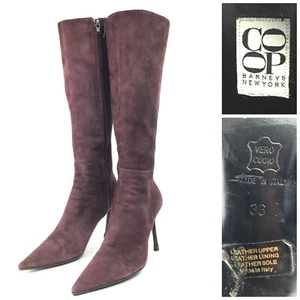 Barneys Womens EU 37 Maroon Suede Zip Mid-Calf 3in Heel Pointed Toe Boots, Italy - Picture 1 of 12