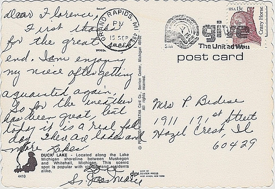 USA SLOGAN CANCEL "GIVE THE UNITED WAY" FRM GRAND RAPIDS, MI ON PICTURE POSTCARD - Image 1 of 1