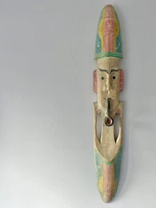 Large Vintage Wooden African Wall Mask In Pastel Unusual 100cm Tall - Picture 1 of 6