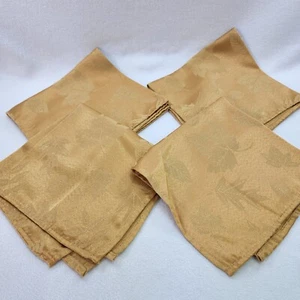 Set of 4 Cloth Napkins 17" Gold Shiny Fall Leaf Sam Hedaya Holiday Thanksgiving - Picture 1 of 10