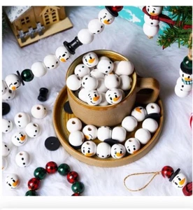 Lucleag 100 Piezas Muñeco de Nieve de Navidad Cuentas de Madera, Muñeco de Nieve de Navidad Artesanías Hágalo Usted Mismo - Imagen 1 de 6