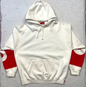 Supreme White Pull Over Hoodie Sweatshirt Size Medium Big Logo Spell Out On Back - Picture 1 of 12