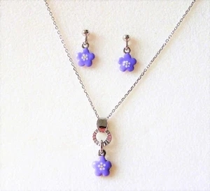 Kinderschmuck Scout Set Kette 39cm + Ohrstecker lang Blume lila 925 Silber  - Bild 1 von 5