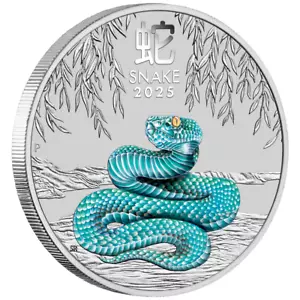 Silbermünze Jahr der Schlange (6.) Lunar III. 2025 - Australien 5 Oz ST in Farbe - Bild 1 von 3