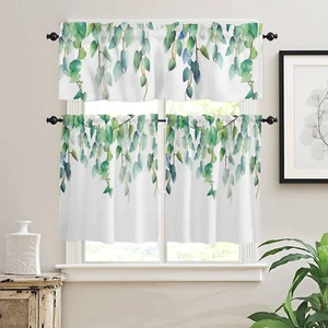 Kitchen Cafe Window Tier Curtains and Valance 3 Pieces Set Country Spring Green - Picture 1 of 6