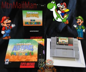 Custom FanArtBox SNES 1994 Super Mario All Stars + Mario World mit Handbuch & Hülle - Bild 1 von 20