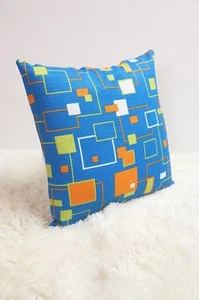 Cubierta de cojín de tela retro años 80 16x16" azul verde geométrico naranja - Imagen 1 de 6