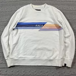 Rag&Bone Sweater Mens Large Graphic White Cotton Crewneck Casual Pullover - Picture 1 of 7