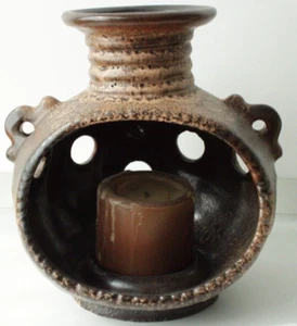 rustikales Vintage Windlicht Keramik Handarbeit braun Höhe ca. 20 cm / Ø 19,5 cm - Bild 1 von 9