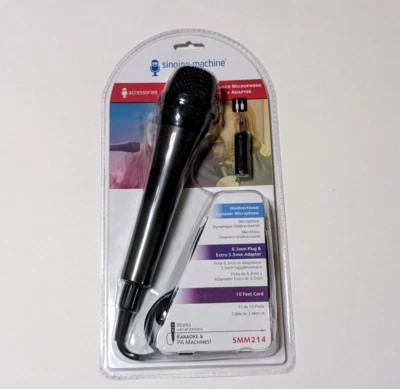 Singing Machine SMM 214 Unidirectional Dynamic Wired Microphone + Adapter Black - Image 1 of 4