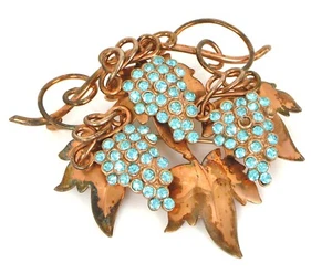 VINTAGE BEAUTIFUL STERLING SILVER GRAPE LEAF RHINESTONE BROOCH PIN ! - Picture 1 of 2