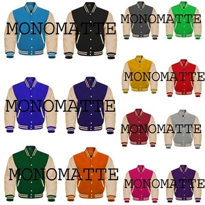 Varsity Letterman Bomber High Quality Wool & Real Cowhide Leather Sleeves Jacket - Picture 1 of 28