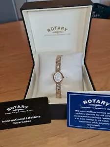 STUNNING 9CT ROTARY ELITE LADIES WRIST WATCH & 9CT CELTIC STRAP BOXED / WORKING - Picture 1 of 9