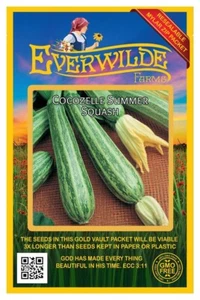 40 Cocozelle Summer Squash Seeds - Everwilde Farms Mylar Seed Packet - Picture 1 of 3