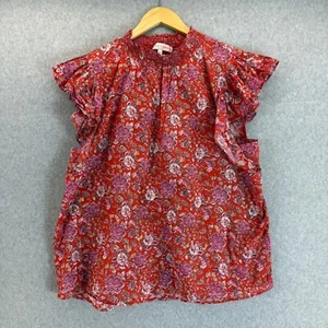 Jude Connally Red Gold Floral Blouse Smocked High Neck Top SS Womens Size XL - Picture 1 of 13