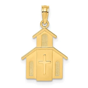 14k Yellow Gold Church Cross On Door Charm Pendant Perfect Gift for Her - Picture 1 of 4