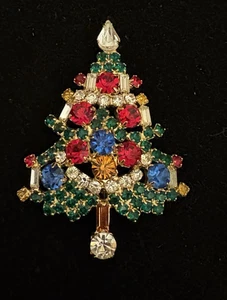 Broche prendedor árbol de Navidad vintage con diamantes de imitación tono dorado: firmado OTC - Imagen 1 de 5