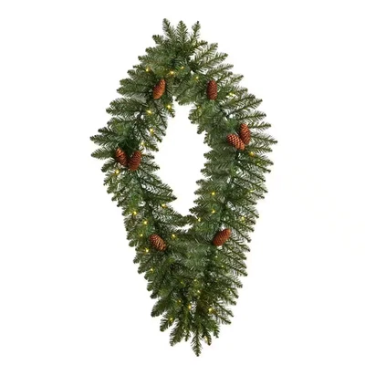 36 In. Prelit LED Geometric Diamond Artificial Christmas Wreath with Pinecones a - Image 1 of 4