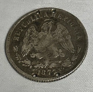 1877 Go S Mexico Silver 25 Centavos - Picture 1 of 5