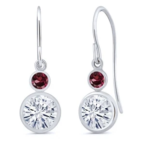 14K White Gold Red Rhodolite Garnet Earrings Set with Moissanite (1.84 Cttw) - Picture 1 of 4
