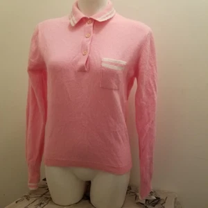 Vintage 1960s Bobbie Brooks Pink Lambs Wool Knit Sweater Collar M/40 - Picture 1 of 7