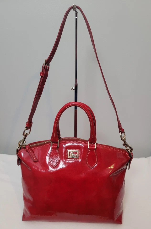 Dooney & Bourke Red Patent Leather Satchel Handbag Shoulder Bag Removable Strap - Image 1 of 4