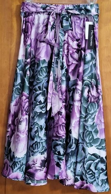 Falda Pull-on Mix Nouveau Mujer Satinada Floral Talla M Nueva con Etiquetas Púrpura/Verde/Blanco Foto 1 de 4