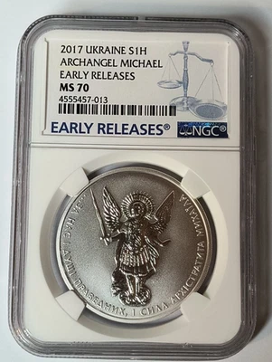 Ukraine Silver 1 Hryvnia Faith series Archangel Michael MS70 NGC Early Releases - Image 1 of 2