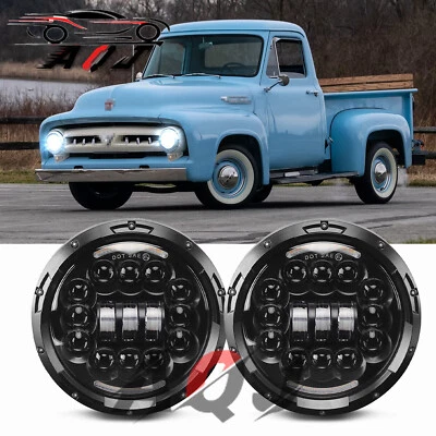 Pair 7Inch LED Headlights White Halo For 1953-1977 Ford F-100 F-250 F-350 Pickup Foto 1 de 4
