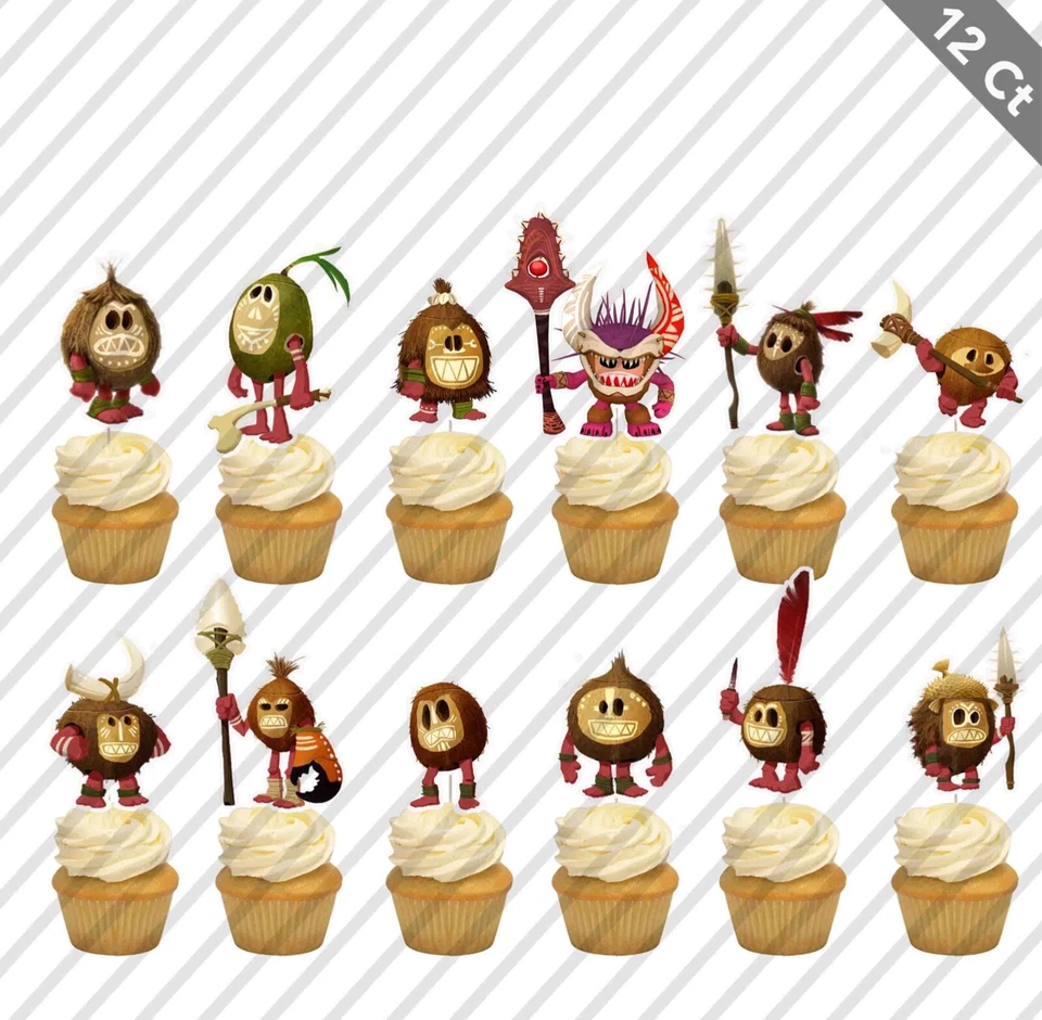 12 Moana 2 Cupcake Toppers Maui Coconuts Pirates Tribe Birthday Favor Party - Image 1 of 1