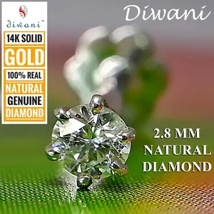 2.8mm Real i Diamond Solitaire Nose Stud Lip Labret Piercing Screw Ring 14k Gold - Picture 1 of 12
