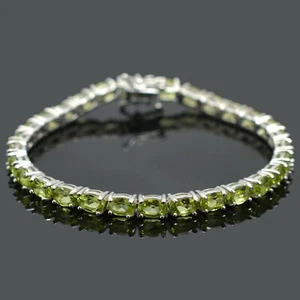 6x4 mm Oval Cut Natural Peridot Gemstone 925 Sterling Silver Tennis Bracelet - Picture 1 of 4