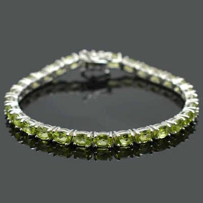 6x4 mm Oval Cut Natural Peridot Gemstone 925 Sterling Silver Tennis Bracelet - Image 1 of 4