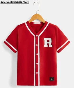 Boys RED Letter Graphic Contrast Tape Shirt - Choose Your Size - BRAND NEW - Picture 1 of 6