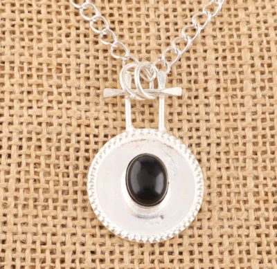 天然黑色碧玺宝石 925 纯银吊坠 1.4 英寸礼品 GF — 第 1/4 张图片