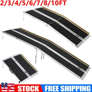 2/3/4/5/7/8/10FT Home Wheelchair Ramp Non-Skid Folding Aluminum Ramps Steps New - Picture 1 of 17