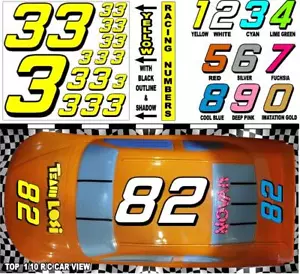 YELLOW (#3's) Racing Numbers Decal Sticker Sheet 1/8 - 1/10 -1/12 for RC Models - Picture 1 of 8
