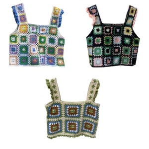 Cropped Top Women Knitted Vest Tops Hollow Out Floral Camisole - Picture 1 of 11