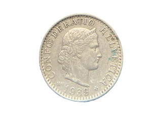 1939 B Switzerland 20 Rappen Swiss Helvetia 20, "KEY DATE" Silver Coin - Picture 1 of 6
