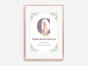 Peter Rabbit Art, Flopsy Rabbit Wall Print, Gift for Baby, Birth Announcement - Picture 1 of 3
