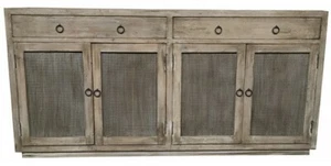 MARCO FRENCH PROVINCIAL RUSTIC GREY BUFFET SIDEBOARD 4 MESH WIRE DOORS 2-DRAWER - Picture 1 of 5