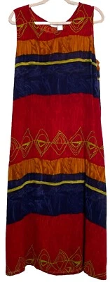 La Cera House Dress XL Shift Tank Red Blue Artsy Boho Aztec Indie Resort Beach - Image 1 of 4