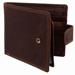 Mens Rugged Oiled Cognac Hunter Leather Tabbed Bi Fold RFID Wallet Rowallan o - Picture 1 of 5