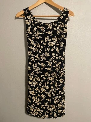 Vintage Tahari Womens Dress 6 Petite Black Floral Rayon Open Back Romantic 90s - Image 1 of 4